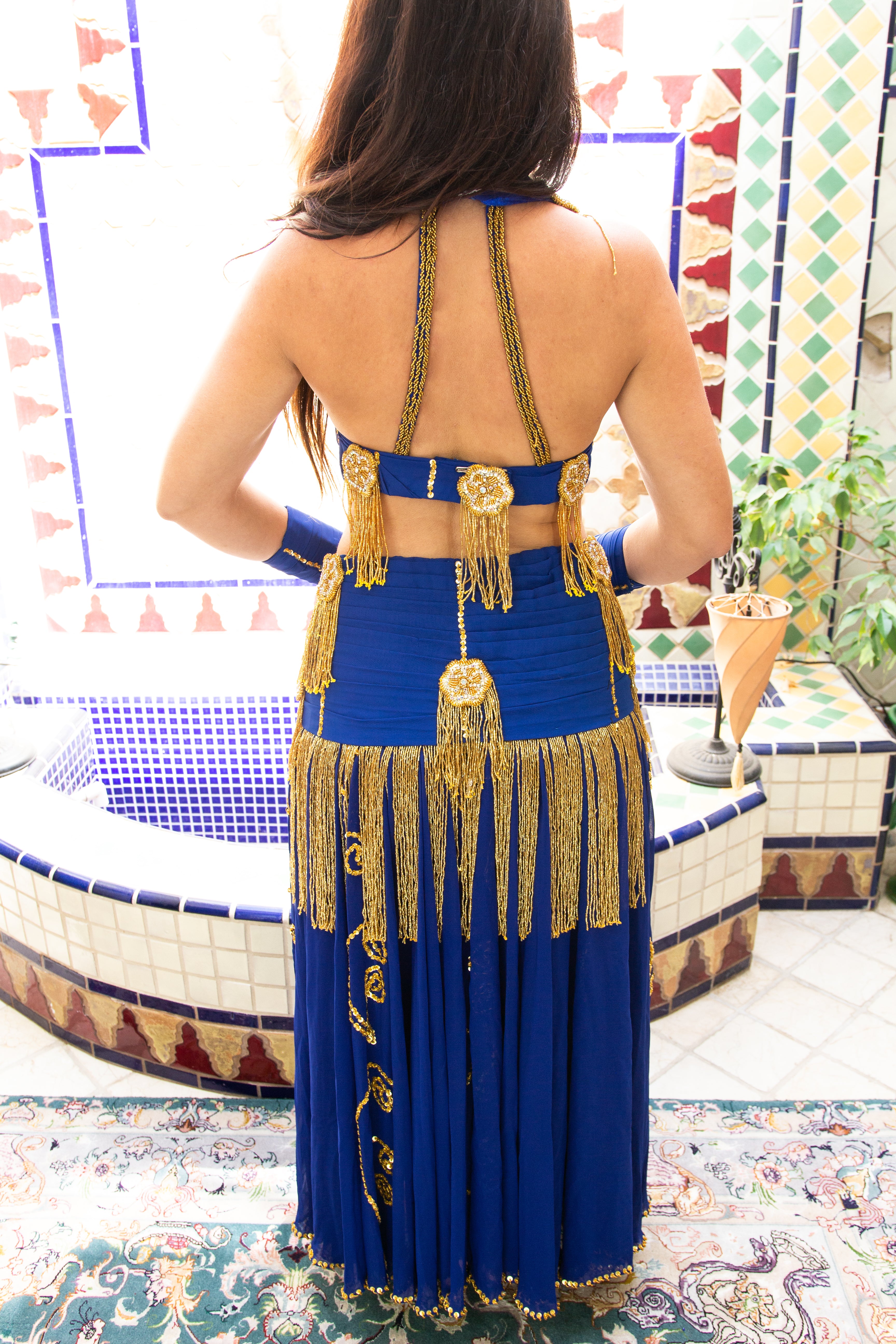 1940s Samia Gamal Style Costume - Royal Blue & Gold - turquoiseintl 1940s Samia Gamal Style Costume - Royal Blue & Gold - turquoiseintl