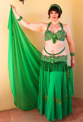 Costume de danse orientale satiné turquoise 