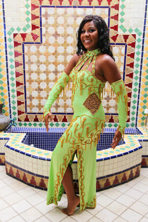 Wafaa Golden Lime Halter Dress