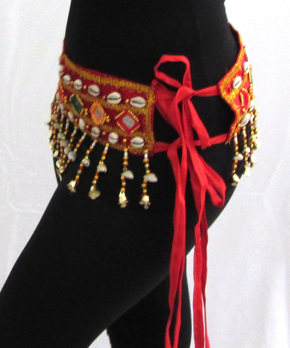 Tribal Belly Dance Costume Set with Mirrors, Coins, & Shells